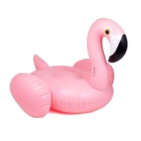 Giant inflatable flamingos ride on floating objects in the swimming pool, equipped with fast valve swimming rafts