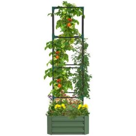 Outsunny Galvanized Raised Garden Bed, 24" x 24" x 11.75" Outdoor Planter Box with Trellis Tomato Cage and Open Bottom for Climbing Vines, Vegeta