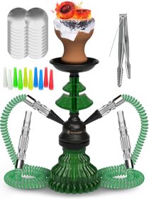 Green Hookah Set 2 Hose Hookah LilOne 12 inch Green Glass Mini Hookah Combo Kit Shisha Hookah Set with Prepunched Foil Hookas Bowl Disposable Tip