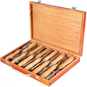 VEVOR Woodworking 12pcs Lathe Chisel, Wood Carving Hand Chisel 3-3/4Inch Blade Length, Wood Turning Tools with Wooden Storage Case