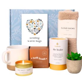 Luxe Get Well Soon Gift Box for Women Organic Self Care Package with Bath Bomb FLuffy Socks Mug Lemon Ginger Tea Set Candle & Warm Hugs Card Feel