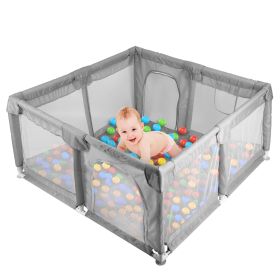 Baby Play Yard 50x50x24in Infant Play Game Child Fence Play Yards Breathable Kids Activity Center with Anti-Slip Suction Base 2 Zipper Doors for