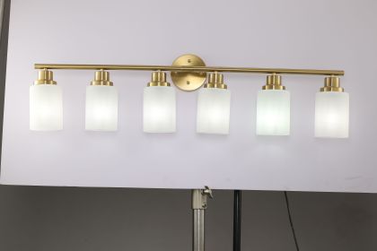 6-Light Golden  Bathroom Vanity Light Fixture, Frosted Glass Shades, Modern Wall Mounted Lighting (No Bulbs)