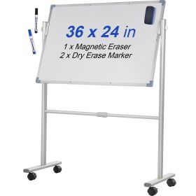 VEVOR Mobile Magnetic Whiteboard, 36 x 24 Inch, Double Sided, 360 Degree Reversible Rolling Dry Erase Board