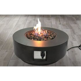 11" H x 30" W Fiber Reinforced Concrete Propane/Natural Gas Outdoor Fire Pit Table with Lid (Charcoal)