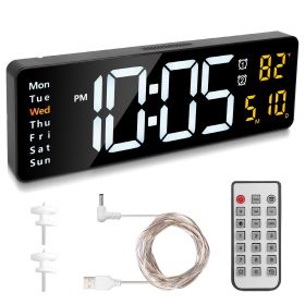 15.7in LED Digital Wall Clock with Remote Control 10 Level Brightness 3 Alarm Settings 12/24Hr Format Timing Countdown Temperature Calendar Displ