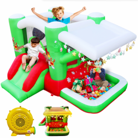 Christmas Jump  N Slide Inflatable Bouncer For Kids Complete Setup With Blower - 80 X 91 Play Area - 55 Tall (Option: Multicolor)