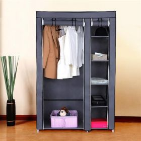 Portable Clothes Closet Wardrobe With Non-woven Fabric And Hanging Rod Quick And Easy To Assemble Gray (Option: Gray)