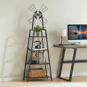 4-Tier Bookshelf,Display Storage Shelves With Metal Frame,Bookcase Organizer With Windmill For Living Room,Home Office (Option: BlackBrown)