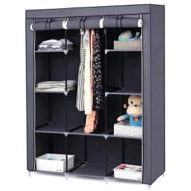 Non Woven Wardrobe 4 Layers 10 Grids 130 X 45 X 167cm - Gray (Option: Gray)