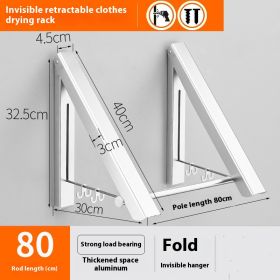 Punch-free Space Aluminum Foldable Invisible Folding Retractable Wall Hanger for Waterproof Hanging Underwear Coat Hanger (Option: 2 frames 80cm)