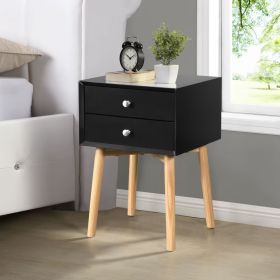 Side Table,Bedside Table With 2 Drawers And Rubber Wood Legs, Mid-Century Modern Storage Cabinet For Bedroom Living Room (Color: Black)