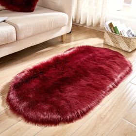 1pc Super Soft Area Rug, Plush Fluffy Faux Sheepskin Oval Floor Mat For Living Room Bedroom, Machine Washable Bedside Rugs (Color: Burgundy, size: 19.69*31.5inch)