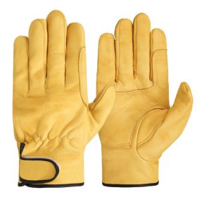 Work gloves sheepskin leather workers work welding safety protection garden sports motorcycle driver wear-resistant gloves (Color: Palm protection YE, size: M)