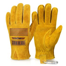 Man Work Gloves Stretchable Tough Grip Leather for Utility Construction Wood Cutting Cowhide Gardening Hunting Gloves 2010 (Color: Yellow-Logo, size: XL)