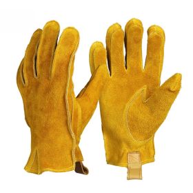 Man Work Gloves Stretchable Tough Grip Leather for Utility Construction Wood Cutting Cowhide Gardening Hunting Gloves 2010 (Color: Yellow-No Logo, size: XL)