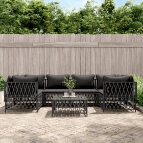 7 Piece Patio Lounge Set with Cushions Anthracite Steel (Color: Anthracite)