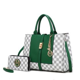 MKF Collection Yuliana Circular Print Satchel Bag with Wallet by Mia K (Color: Green, Material: Vegan Leather)