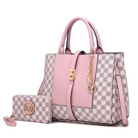 MKF Collection Yuliana Circular Print Satchel Bag with Wallet by Mia K (Color: Pink, Material: Vegan Leather)