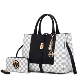 MKF Collection Yuliana Circular Print Satchel Bag with Wallet by Mia K (Color: Black, Material: Vegan Leather)