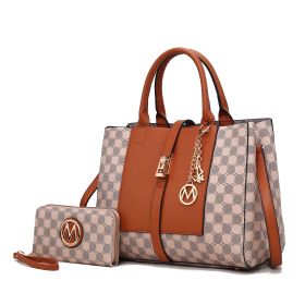 MKF Collection Yuliana Circular Print Satchel Bag with Wallet by Mia K (Color: Cognac Brown, Material: Vegan Leather)