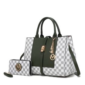 MKF Collection Yuliana Circular Print Satchel Bag with Wallet by Mia K (Color: Olive, Material: Vegan Leather)