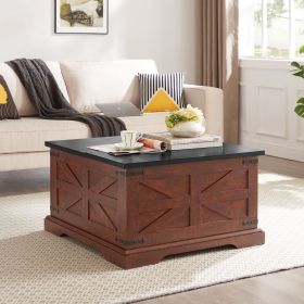 Farmhouse Coffee Table, Square Wood Center Table with Large Hidden Storage Compartment for Living Room (Color: Oak, Material: MDF)