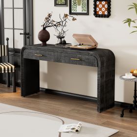 Unique Retro Silhouette Console Table with Open Style,Two Top Drawers for Entrance,Dinning Room,Living Room (Color: Antique Black, Material: MDF)