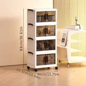 1pc multi-layer foldable open storage cabinet for home living room high-looking storage box dormitory wheeled multi-layer book snack storage lock (size: 4rd floor)