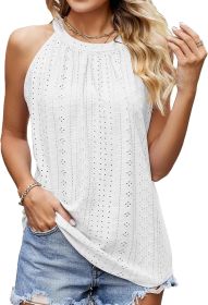 Women's vest summer shirt sleeveless eyelets shirt formal casual (Color: White, size: XXL)