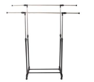 Black Sole Pole Double Pole Up, Down, Left, Right Telescopic Belt Shoe Rack Drying Rack (Color: Black)