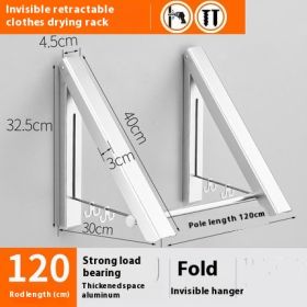 Punch-free Space Aluminum Foldable Invisible Folding Retractable Wall Hanger for Waterproof Hanging Underwear Coat Hanger (Option: 2 frames 120cm)